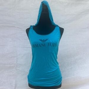 Y2k Armani Jeans Blue Hooded Tank Top Sleeveless